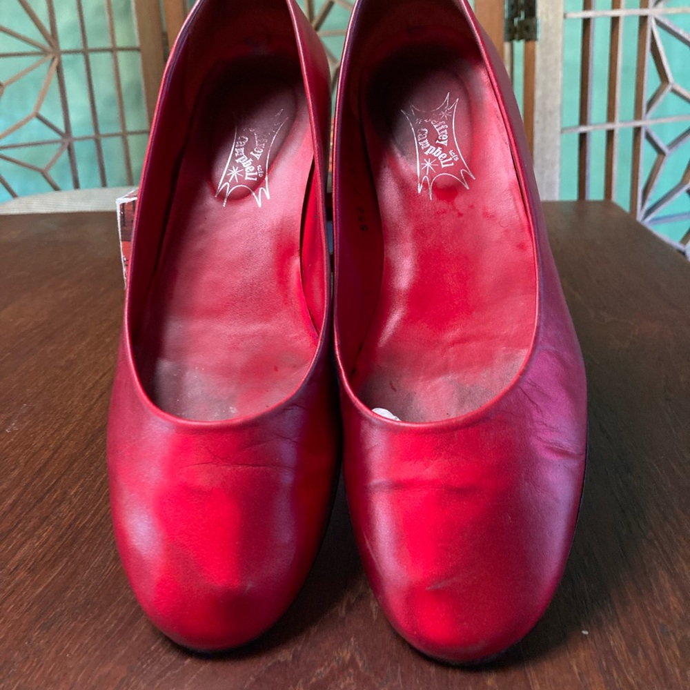 Jeffrey Campbell iridescent metallic red flat